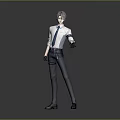 Gray Haired Male Character In White Shirt With Blue Tie And Small Creature Companion