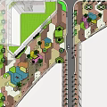 Colorful Urban Landscape Design With Geometric Areas Green Spaces And Walkways