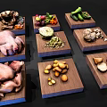 Whole Pig and Whole Chicken Displayed on Wooden Trays with Fresh Vegetables and Bread