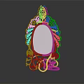Golden Decorative Photo Frame With Intricate Carved Design Oval Mirror And Ornamental Base