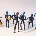 Black Decorative Figurine Set With Blue Heads Holding Musical Instruments In Various Poses