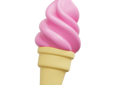 Swirled Pink Ice Cream in a Yellow Cone with Smooth Creamy Texture 3d model