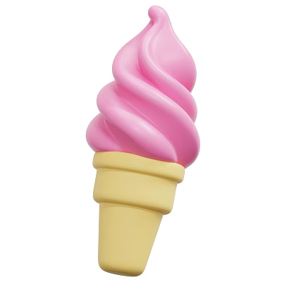 Swirled Pink Ice Cream in a Yellow Cone with Smooth Creamy Texture 3d model