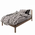Cozy Modern Single Bed With Light Wooden Frame Patterned Quilt And Pillows 3d model