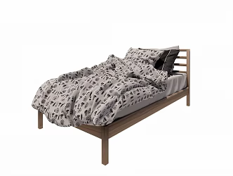 Modern Bedroom Simple Wooden Single Bed 3d model
