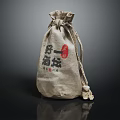 Traditional Burlap Daily Necessities Bag With Chinese Characters And Red Seal