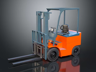 Orange And Gray Industrial Electric Forklift With Cab And Front Forks 3d model