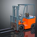 Orange And Gray Industrial Electric Forklift With Cab And Front Forks