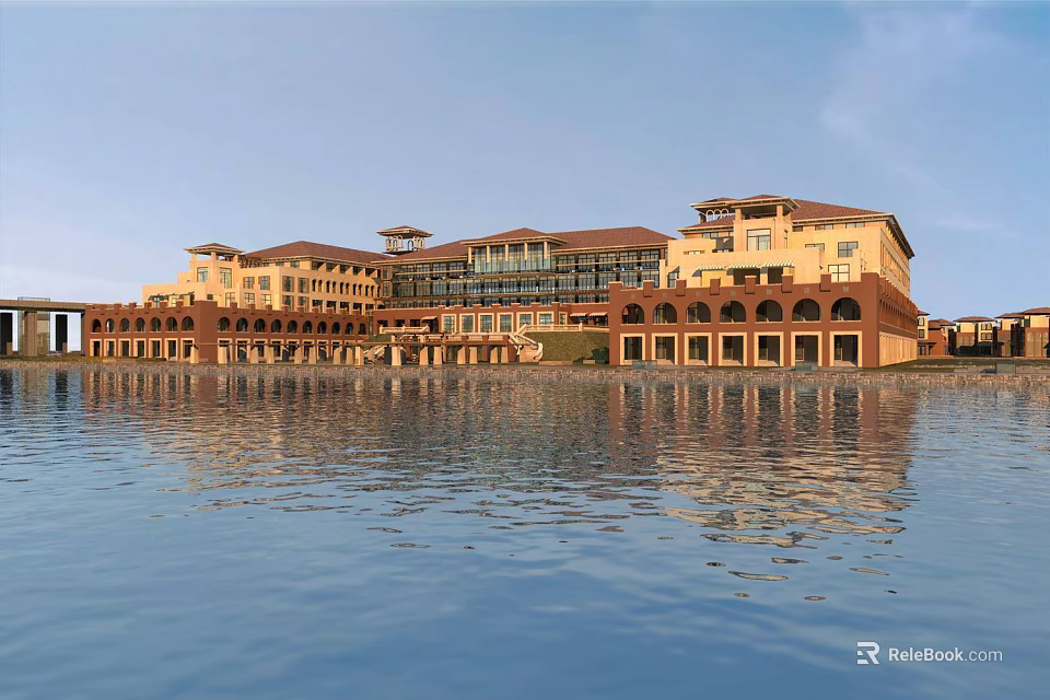 Luxurious Detached Villa With Waterfront View Reflection And Modern Architectural Design 3d model 