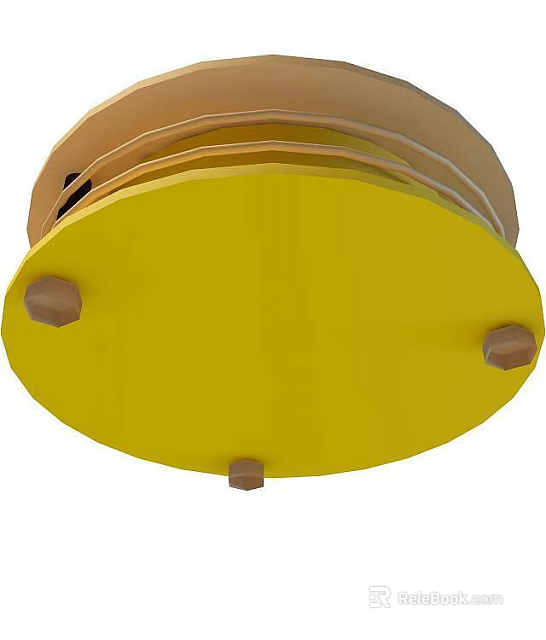 Technology Exhibition Hall Showcasing Yellow Circular Multi Layered Exhibit With Supportive Base 3d model 