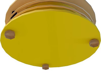 Technology Exhibition Hall Showcasing Yellow Circular Multi Layered Exhibit With Supportive Base 3d model