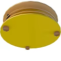 Technology Exhibition Hall Showcasing Yellow Circular Multi Layered Exhibit With Supportive Base