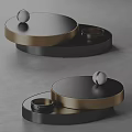 Modern Circular Coffee Table With Black Gold Layered Design And Metal Decor