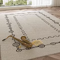 Light Beige Square Rug With Black Wavy Patterns Featuring Saxophone And Music Sheet On Wooden Floor