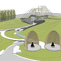 Traditional Chinese Garden Landscape Design With Winding Paths Pond Bridge And Green Grassland