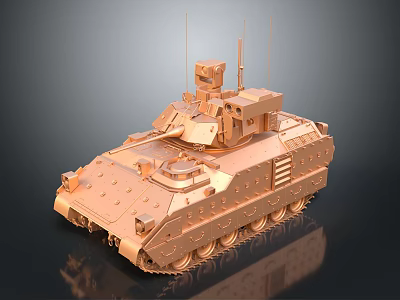 3D Rendered Bronze Armored Military Vehicle With Tracked Chassis Antennas And Turret Structure 3d model