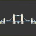 Two Low Poly Tower Bridge Models With Boats And Reflections On Black Background 3d model