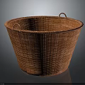 Adorable Kitten Resting In Round Orange Woven Basket With Handles