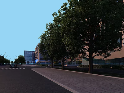 Modern Urban Road Facilities With Sidewalk Trees Street Lamps And Smooth Pavement Design 3d model