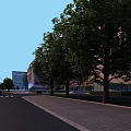 Modern Urban Road Facilities With Sidewalk Trees Street Lamps And Smooth Pavement Design