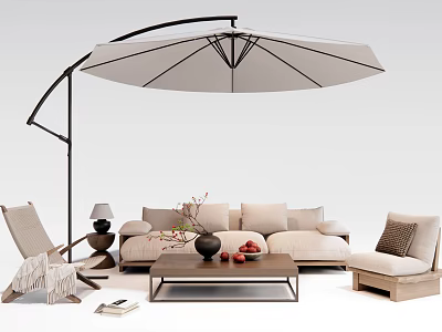 Cozy Outdoor Sofa Setup With Cantilever Umbrella Coffee Table And Accent Chair Decor 3d model