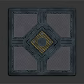 Futuristic Tech Cube Design With Blue Glowing Lines Gold Accents And Mesh Surface