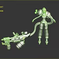 Cyberpunk Female Character With Pink Red Mechanical Creature And Gold Hair Features