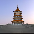 Ancient Architecture Multi Tiered Tower With Orange Roof And White Base Reflection