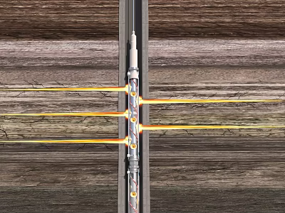 Fiber Optic Cable With Illuminated Light Beams On Wooden Background Structure 3d model