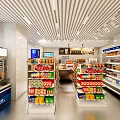 Supermarket Department Store Interior With Shelves Refrigerated Cases And Product Displays