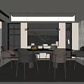 Modern Elegant Restaurant Interior With Dining Table Chairs Wine Cabinet Marble Countertop And Green Plant