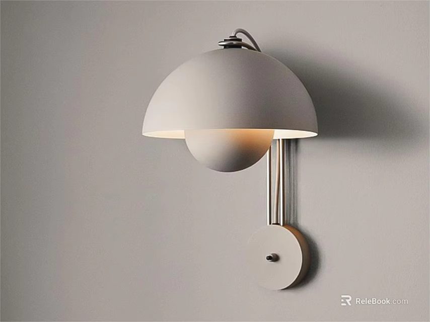 Stylish Modern Wall Lamp With Dome Shade And Circular Base Illuminated On Wall 3d model 