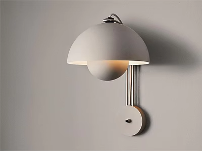 Stylish Modern Wall Lamp With Dome Shade And Circular Base Illuminated On Wall 3d model