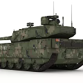 Military Tank Featuring Camouflage Paint Red Star Emblem And Long Gun Barrel