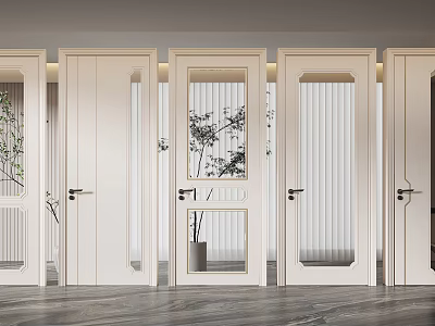 White Hinged Doors With Glass Panels In Modern Interior Featuring Sleek Design And Natural Light 3d model