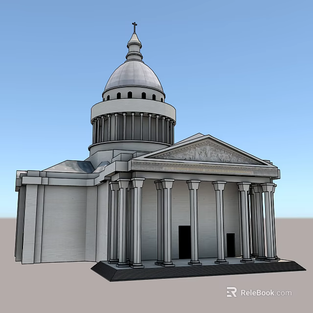 Classical Style Building With Dome Structure And Columned Front Facade 3d model