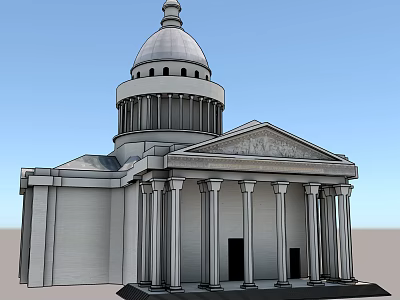 Classical Style Building With Dome Structure And Columned Front Facade 3d model