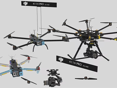 DJI 4114 PRO Drone Models With Camera And Propeller Accessories 3d model