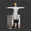 Blonde Haired Scientist With Blue Gloves Standing Next To Biological Sample Container