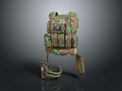 Game Movie Character Wearing Tactical Vest Camouflage Design Multiple Pockets And Gear Accessories 3d model