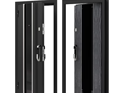 Modern Black Swing Door With Glass Panels And Wooden Interior Design 3d model