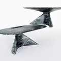 Unique Black Marble Dining Table with Irregular Pedestal Base and Distinctive Shape 3d model