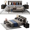 Modern Double Bed Interior With Bedside Tables Bench Pillows and Decorative Lamp 3d model