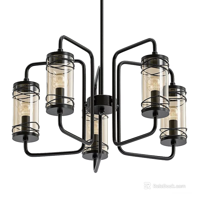 Modern Black Metal Chandelier with Glass Shades and Decorative Bulbs Design 3d model 