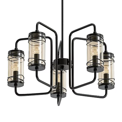Modern Black Metal Chandelier with Glass Shades and Decorative Bulbs Design 3d model
