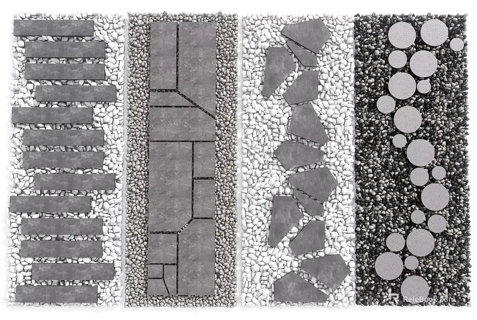 Natural Garden Stepping Stones Design With Slate Pebble And Irregular Stone Path 3d model 