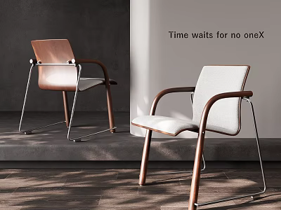 Modern Design Dining Chairs With Wooden Armrests And Metal Legs In Interior Space 3d model