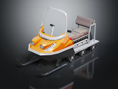 Orange Snowmobile Style Recreational Ride With Transparent Windshield Brown Seat Tracks And Skis 3d model
