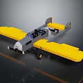 Building Block Toy Airplane With Yellow Wings Gray Body Black Cockpit And Landing Wheels