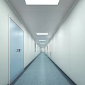 Elevator Corridor With White Walls Ceiling Lights And Blue Floor Modern Design 3d model